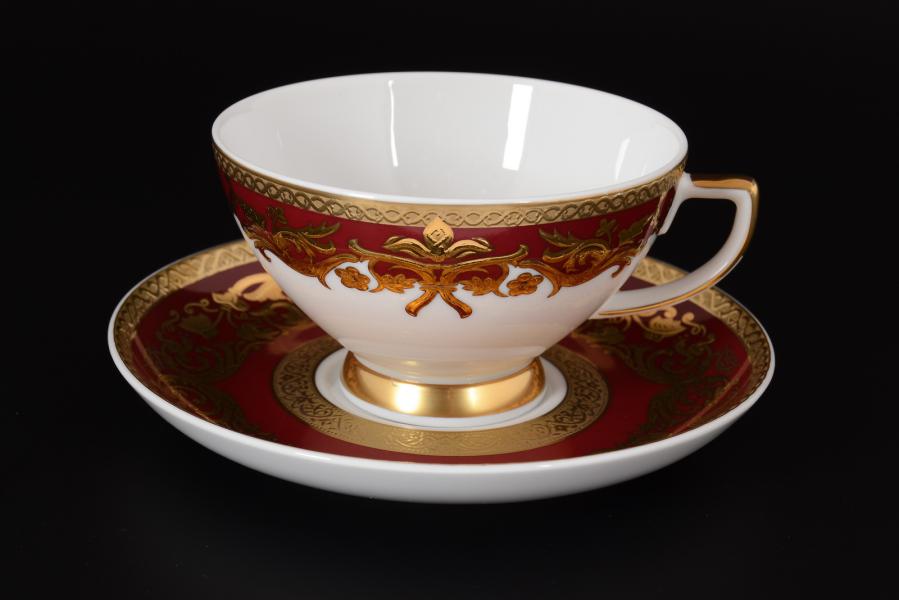 Фото Чайные пары Комплект чайных пар 220 мл Natalia bordeaux gold (6 шт.) Falkenporzellan