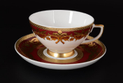 Комплект чайных пар 220 мл Natalia bordeaux gold (6 шт.) Falkenporzellan