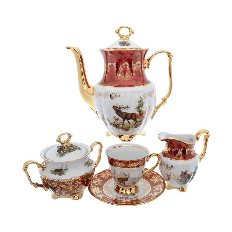 Фото Кофейные сервизы Кофейный сервиз Repast Охота красная Мария-тереза 15 предметов на 6 персон