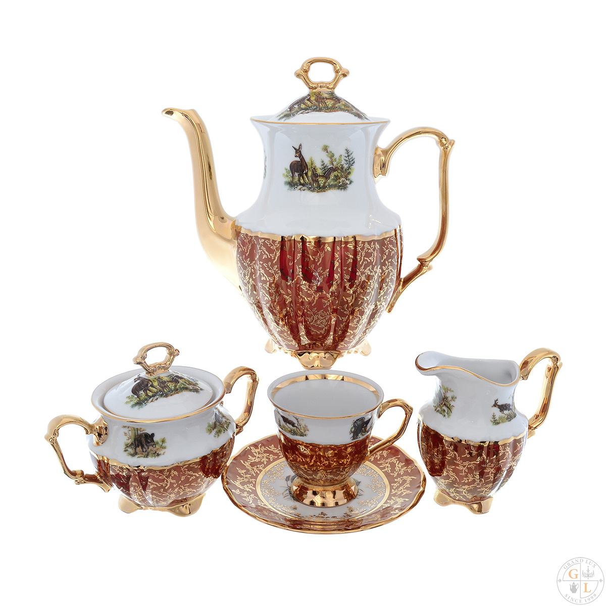 Фото Кофейные сервизы Кофейный сервиз Repast Охота красная Мария-тереза 15 предметов на 6 персон