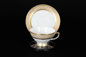 Комплект чайных пар 220 мл VALENCIA CREME Gold (6 пар) Falkenporzellan