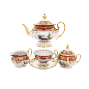 Чайный сервиз на 6 персон Queen's Crown Aristokrat Охота красная 15 предметов Repast