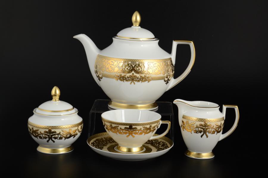 Фото Чайные сервизы Фарфоровый чайный сервиз на 6 персон Falkenporzellan Natalia creme gold 17 предметов