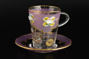 Комплект чайных пар Uhlir розовый фон (6 пар) Bohemia Crystal