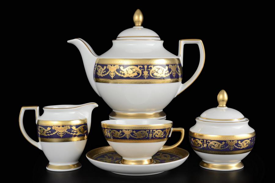 Фото Чайные сервизы Фарфоровый чайный сервиз на 6 персон Falkenporzellan Imperial Cobalt Gold 17 предметов