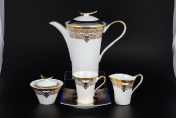 Фарфоровый чайный сервиз на 6 персон 17 предметов (форма квадрат) Elegance Blueshadow Gold Falkenporzellan