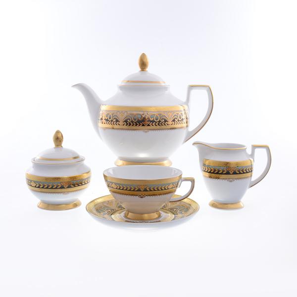 Фото Чайные сервизы Фарфоровый чайный сервиз Falkenporzellan Arabesque Seladon Gold 6 персон 17 предметов