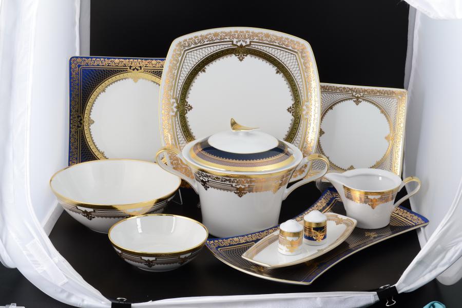 Фото Столовые сервизы Столовый сервиз на 6 персон 27 предметов (форма квадрат) Elegance Blueshadow Gold Falkenporzellan