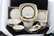 Столовый сервиз на 6 персон 27 предметов (форма квадрат) Elegance Blueshadow Gold Falkenporzellan