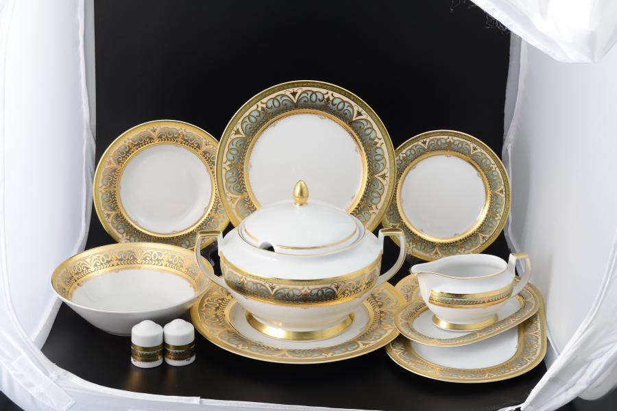 Фото Столовые сервизы Столовый сервиз на 6 персон 27 предметов Arabesque Seladon Gold Falkenporzellan