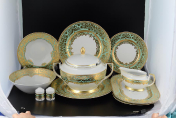 Столовый сервиз на 6 персон Falkenporzellan Natalia seladon gold 27 предметов