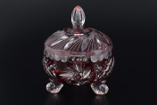 Тройножка с крышкой красная 10 см Цветной хрусталь Bohemia Crystal
