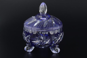 Тройножка с крышкой синяя 10 см Цветной хрусталь Bohemia Crystal