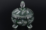 Тройножка с крышкой зеленая 10 см Цветной хрусталь Bohemia Crystal