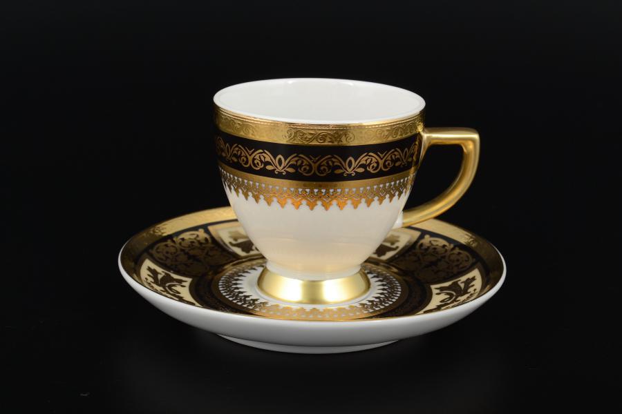 Фото Кофейные пары Фарфоровый Комплект кофейных пар 110 мл Diadem Black Creme Gold (6 пар) Falkenporzellan