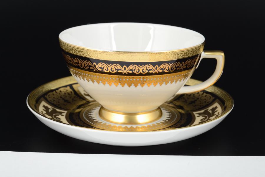 Фото Чайные пары Комплект чайных пар 220 мл Diadem Black Creme Gold (6 пар) Falkenporzellan