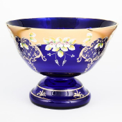 Фруктовница на ножке Bohemia Лепка синяя 32 см Bohemia Crystal