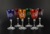 Комплект фужеров для вина 250 мл Цветной хрусталь (6 шт.) Bohemia Crystal