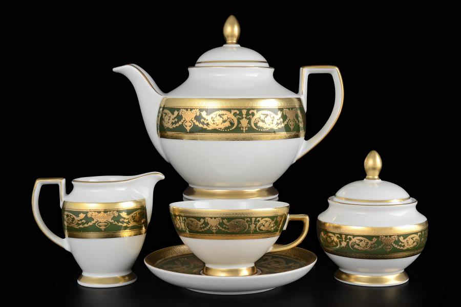 Фото Чайные сервизы Фарфоровый чайный сервиз на 6 персон 17 предметов Imperial Green Gold Falkenporzellan
