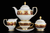 Фарфоровый чайный сервиз на 6 персон Falkenporzellan Imperial Bordeaux Gold 17 предметов