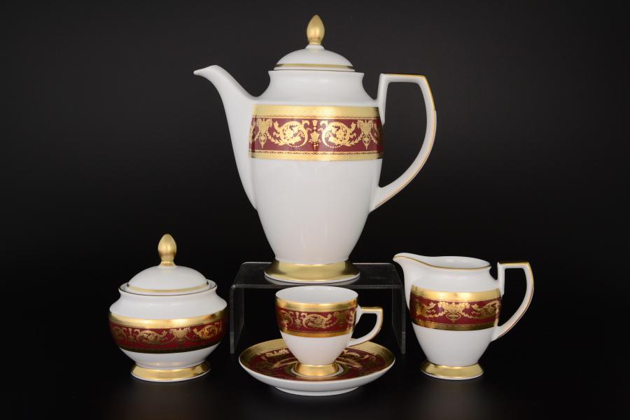 Фото Кофейные сервизы Фарфоровый кофейный сервиз Falkenporzellan Imperial Bordeaux Gold 6 персон 17 предметов