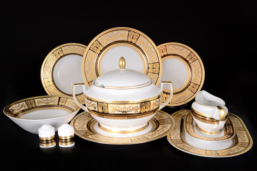 Фото Столовые сервизы Столовый сервиз на 6 персон 27 предметов Diadem Black Creme Gold Falkenporzellan