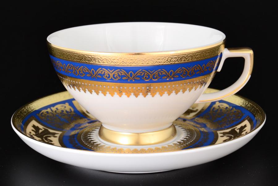 Фото Чайные пары Комплект чайных пар Falkenporzellan Diadem Blue Creme Gold 220 мл(6 пар)