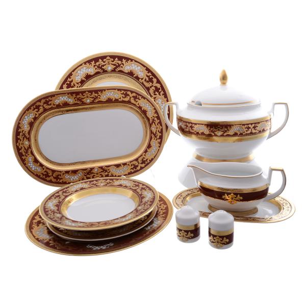 Фото Столовые сервизы Столовый сервиз Falkenporzellan Alena 3D Bordeaux Gold Constanza 6 персон 27 предметов