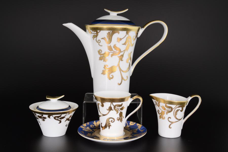 Фото Чайные сервизы Фарфоровый чайный сервиз Falkenporzellan Tosca Blueshade Gold 6 персон 17 предметов