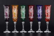 Комплект фужеров для шампанского 180 мл Цветной хрусталь (6 шт.) Bohemia Crystal