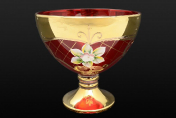 Блюдце для варенья лепка красная золотая ножка Bohemia Uhlir 13 см Bohemia Crystal