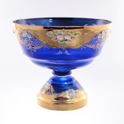 Фруктовница на ножке Bohemia Лепка синяя 30 см Bohemia Crystal