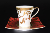 Комплект чайных пар Falkenporzellan Tosca Bordeaux Gold 220 мл(6 пар)