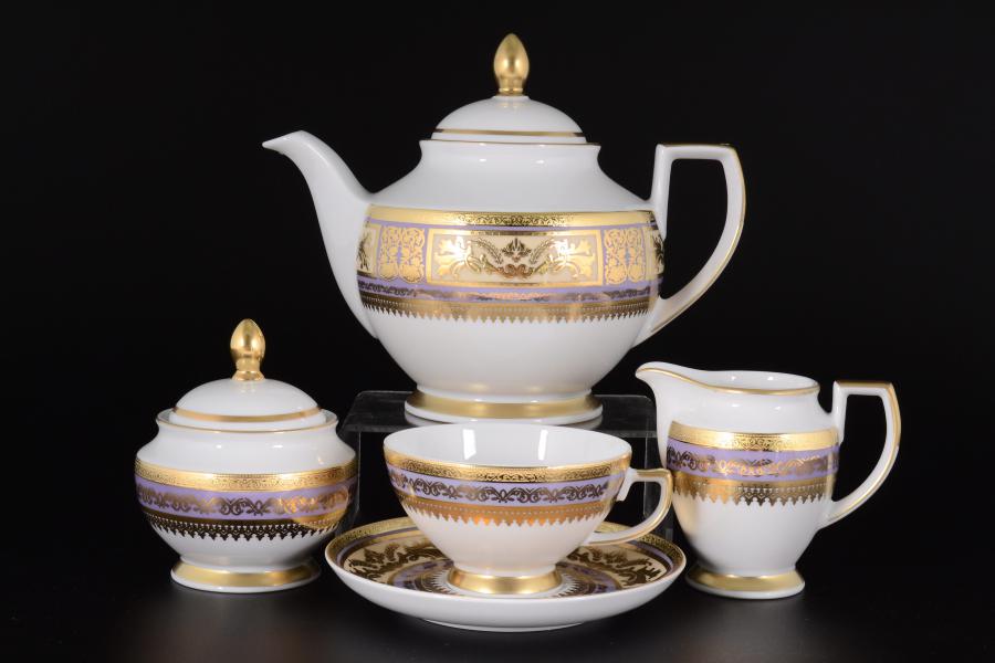 Фото Чайные сервизы Фарфоровый чайный сервиз Falkenporzellan Diadem Violet Creme Gold 6 персон 17 предметов