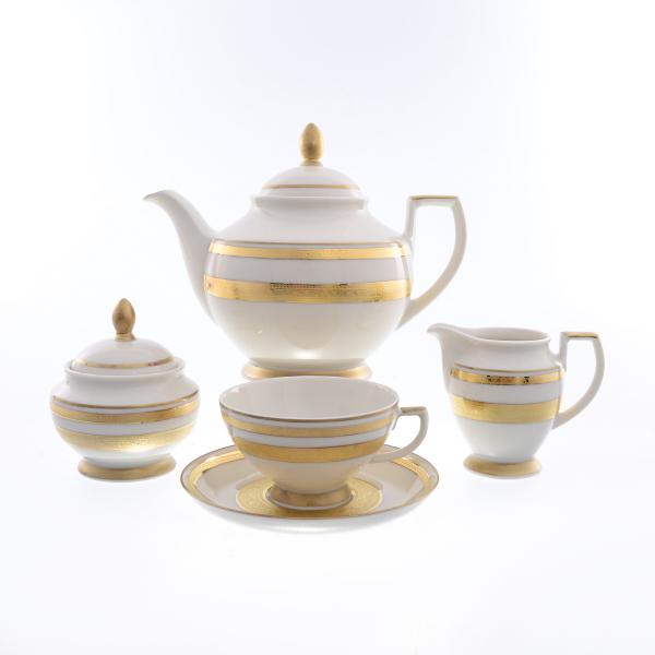 Фото Чайные сервизы Фарфоровый чайный сервиз Falkenporzellan Constanza Cream Gold 6 персон 17 предметов