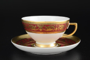 Комплект чайных пар 220 мл Imperial Bordeaux Gold (6 пар) Falkenporzellan