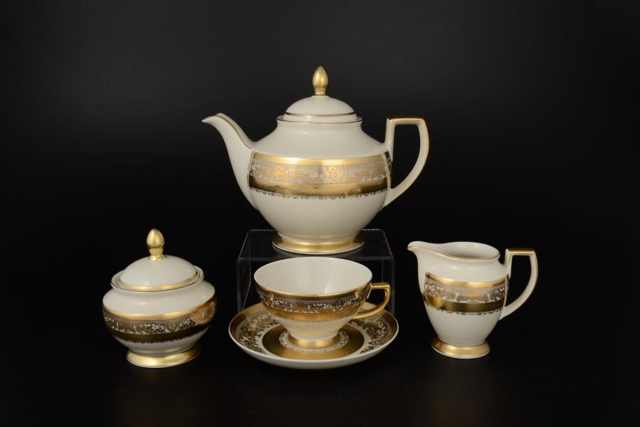 Фото Чайные сервизы Фарфоровый чайный сервиз Falkenporzellan Majestic Cream Gold 6 персон 17 предметов
