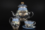 Фарфоровый чайный сервиз 15 пр "Лепка Синяя" D-V Bohemia Crystal