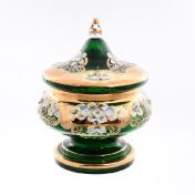Конфетница с крышкой Bohemia Лепка зелёная 21 см Bohemia Crystal
