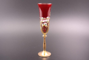 Комплект для шампанского "Лепка красная2" E-V золотая ножка Bohemia Crystal