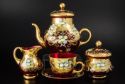 Фарфоровый чайный сервиз на 6 персон 15 пр "Лепка гранат" E-V Bohemia Crystal
