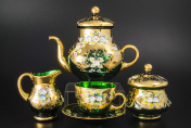 Фарфоровый чайный сервиз на 6 персон 15 пр Лепка зеленая E-S Bohemia Crystal