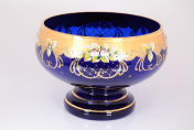Фруктовница на ножке Bohemia Лепка синяя 32 см Bohemia Crystal