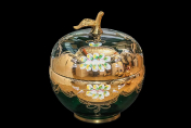 Конфетница с крышкой (Яблоко) 25 см Лепка Зеленая М+М Bohemia Crystal