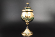 Фруктовница с крышкой 45 см Лепка Зеленая М+М Bohemia Crystal