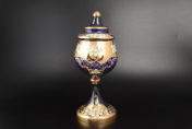 Фруктовница с крышкой 45 см Лепка Синяя М+М Bohemia Crystal