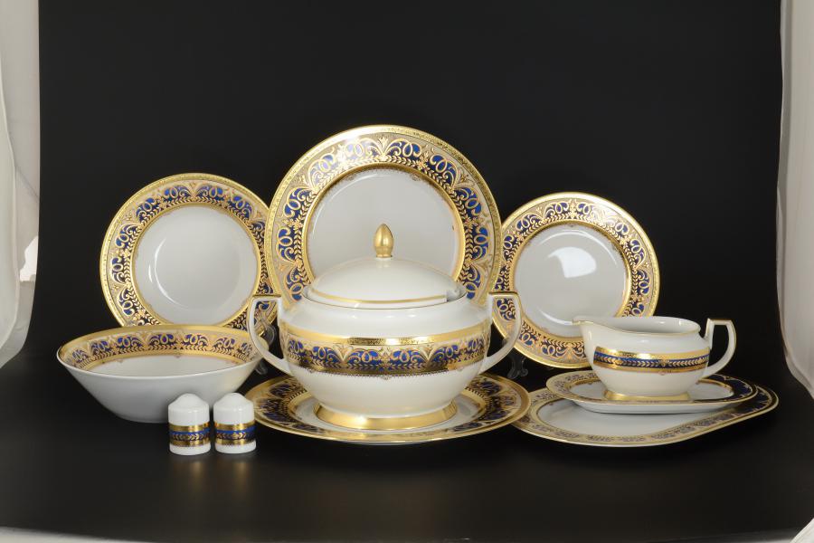 Фото Столовые сервизы Столовый сервиз на 6 персон 27 предметов Arabesque BLUE Gold Falkenporzellan