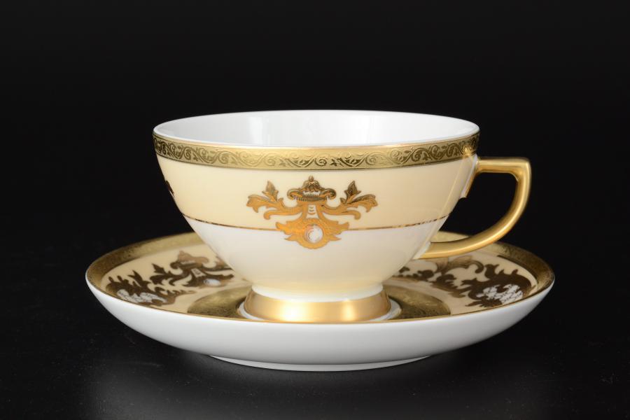 Фото Чайные пары Комплект чайных пар 220 мл 3D Creme Gold (6 пар) Falkenporzellan
