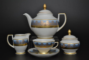 Фарфоровый чайный сервиз на 6 персон 17 предметов Mrakesh Blue Gold Falkenporzellan
