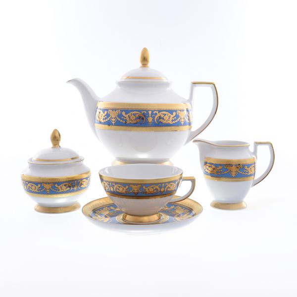 Фото Чайные сервизы Фарфоровый чайный сервиз Falkenporzellan Imperial Blue Gold 6 персон 17 предметов